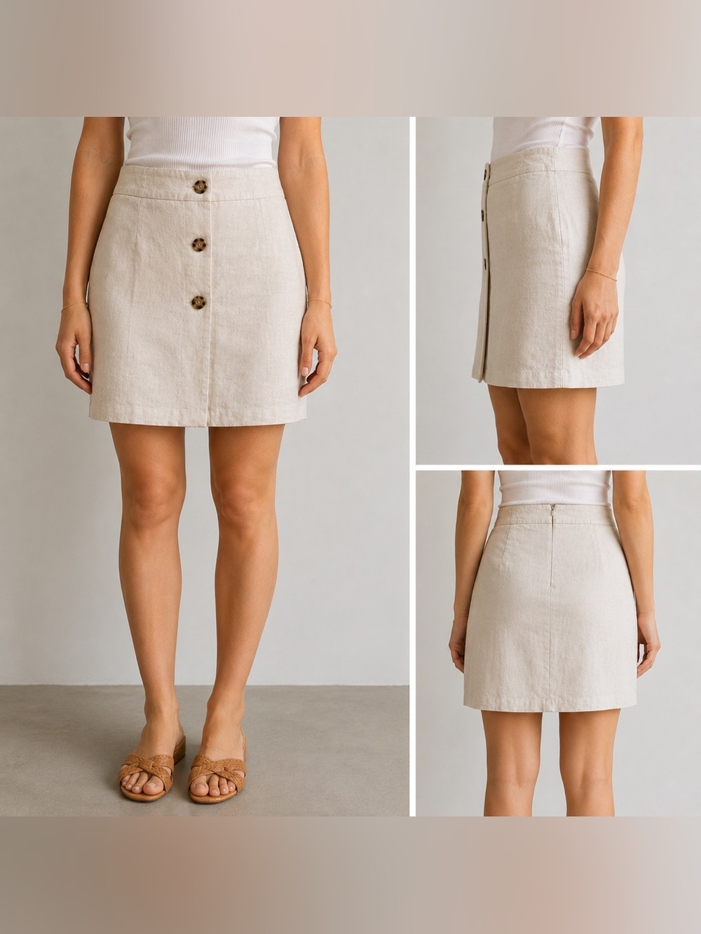 Le Château Linen Cream Skirt size 8
